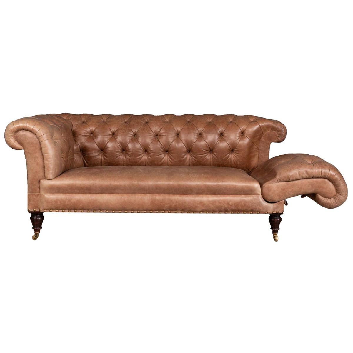 Antique 19th Century Victorian Drop Arm Leather Two-Seat Sofa, circa 1880