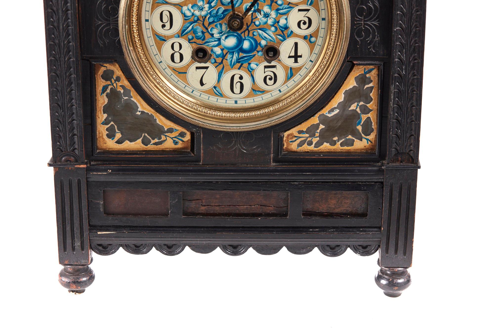 English Antique 19th Century Victorian Ebonised Aesthetic Movement Mantel Clock For Sale