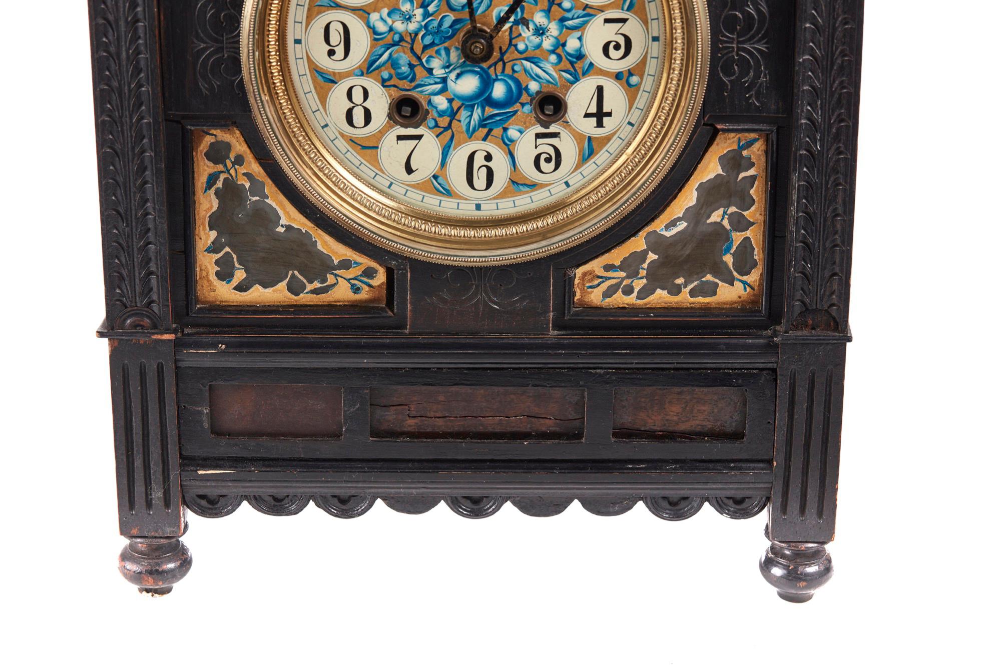 Vittoriano Antico orologio da tavolo vittoriano del XIX secolo con movimento estetico ebanizzato in vendita