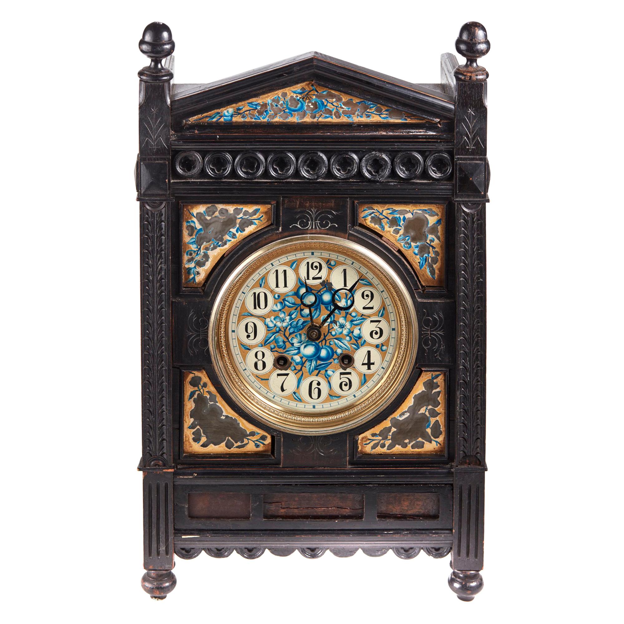 Antique 19th Century Victorian Ebonised Aesthetic Movement Mantel Clock For Sale