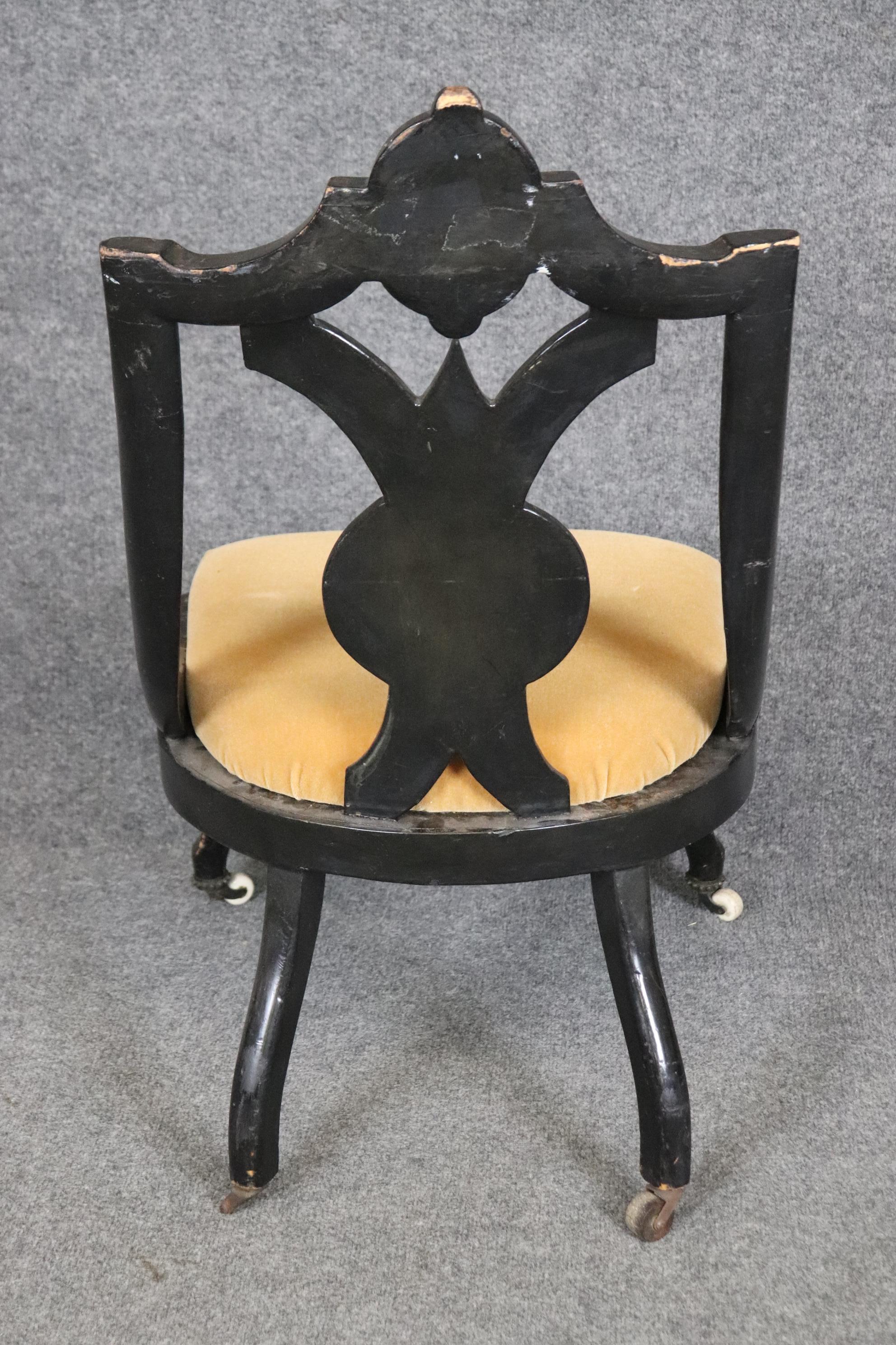 American Antique 19th Century Victorian Ebonized Mother of Pearl Inlaid Slipper Chair For Sale