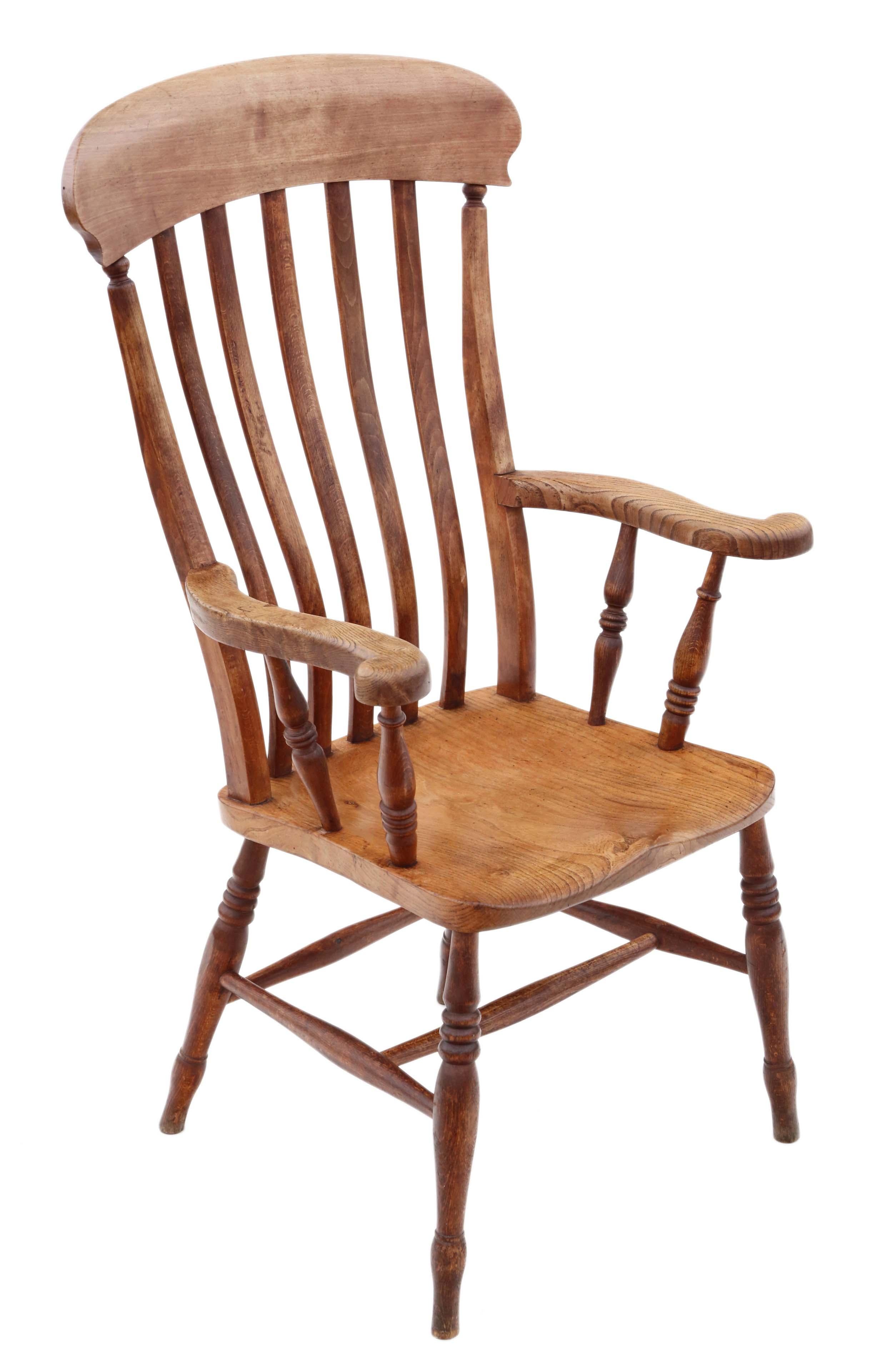 Antique 19th Century Victorian Elm and Beech Grandad Windsor Chair In Good Condition In Wisbech, Cambridgeshire