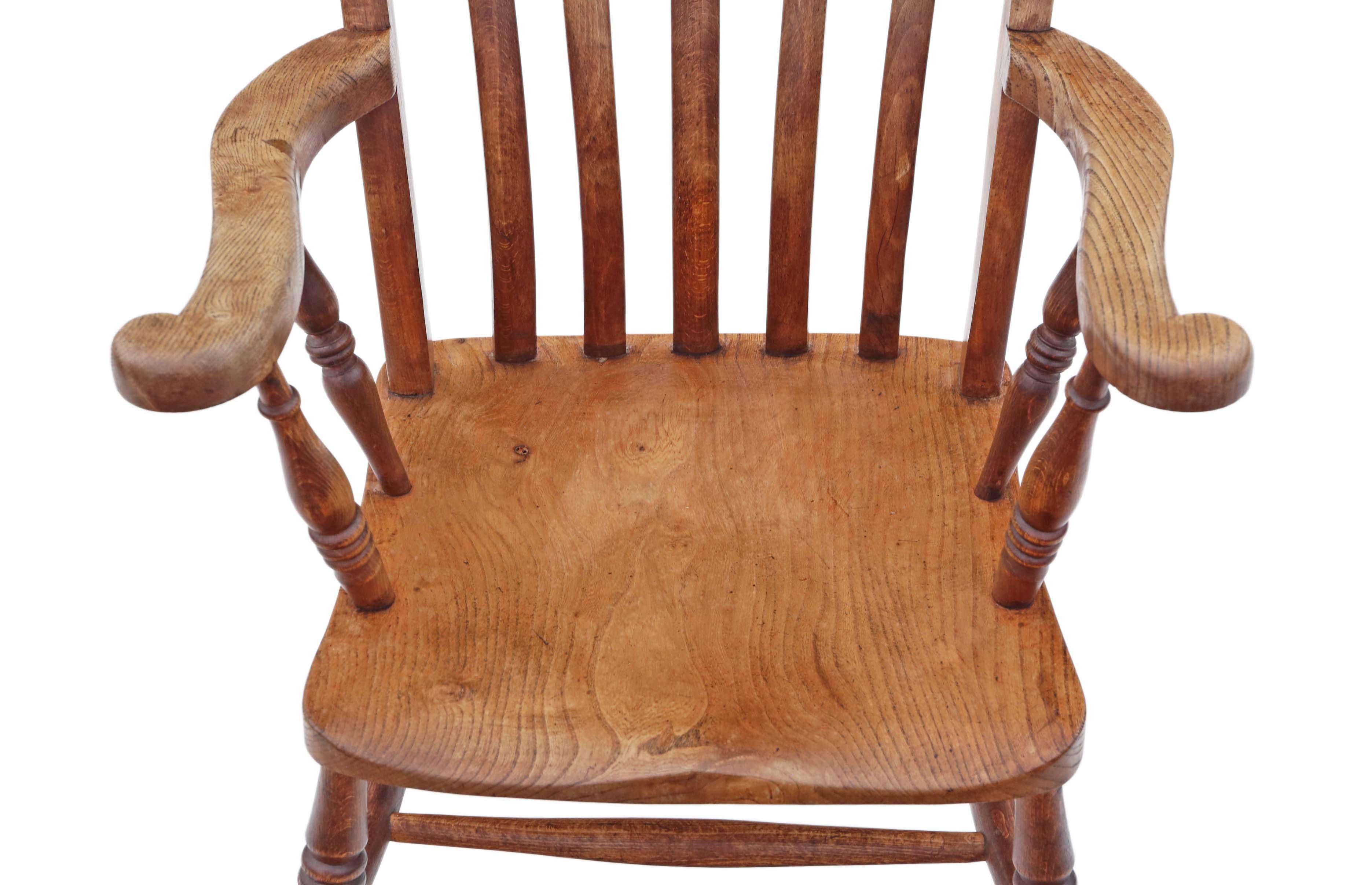 Antique 19th Century Victorian Elm and Beech Grandad Windsor Chair 1