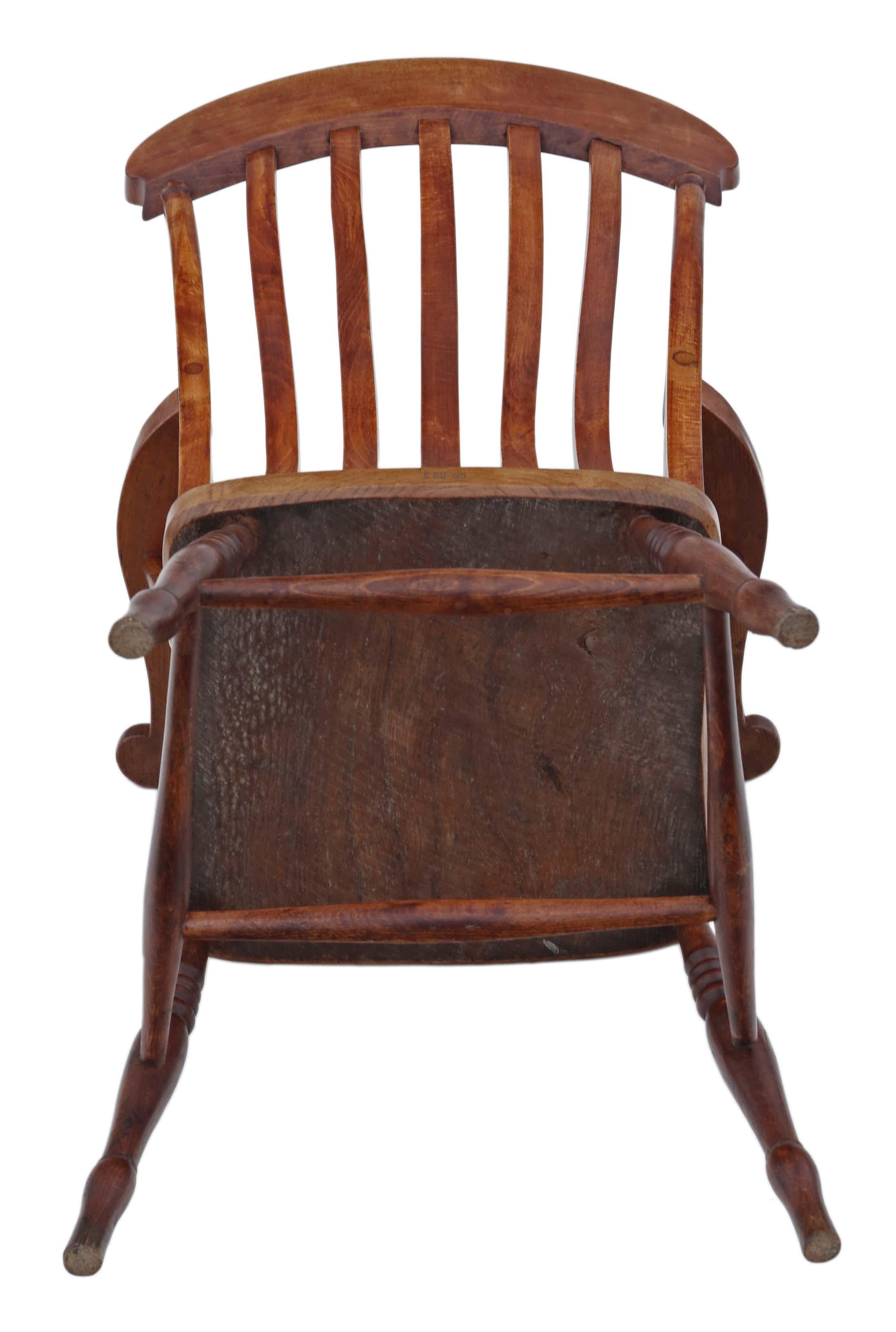 Antique 19th Century Victorian Elm and Beech Grandad Windsor Chair 3