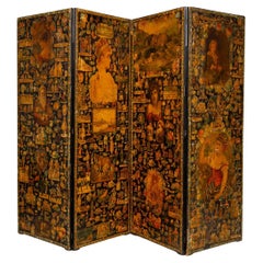Antico divisorio vittoriano del XIX secolo a quattro pannelli Foldes, 1890 ca.