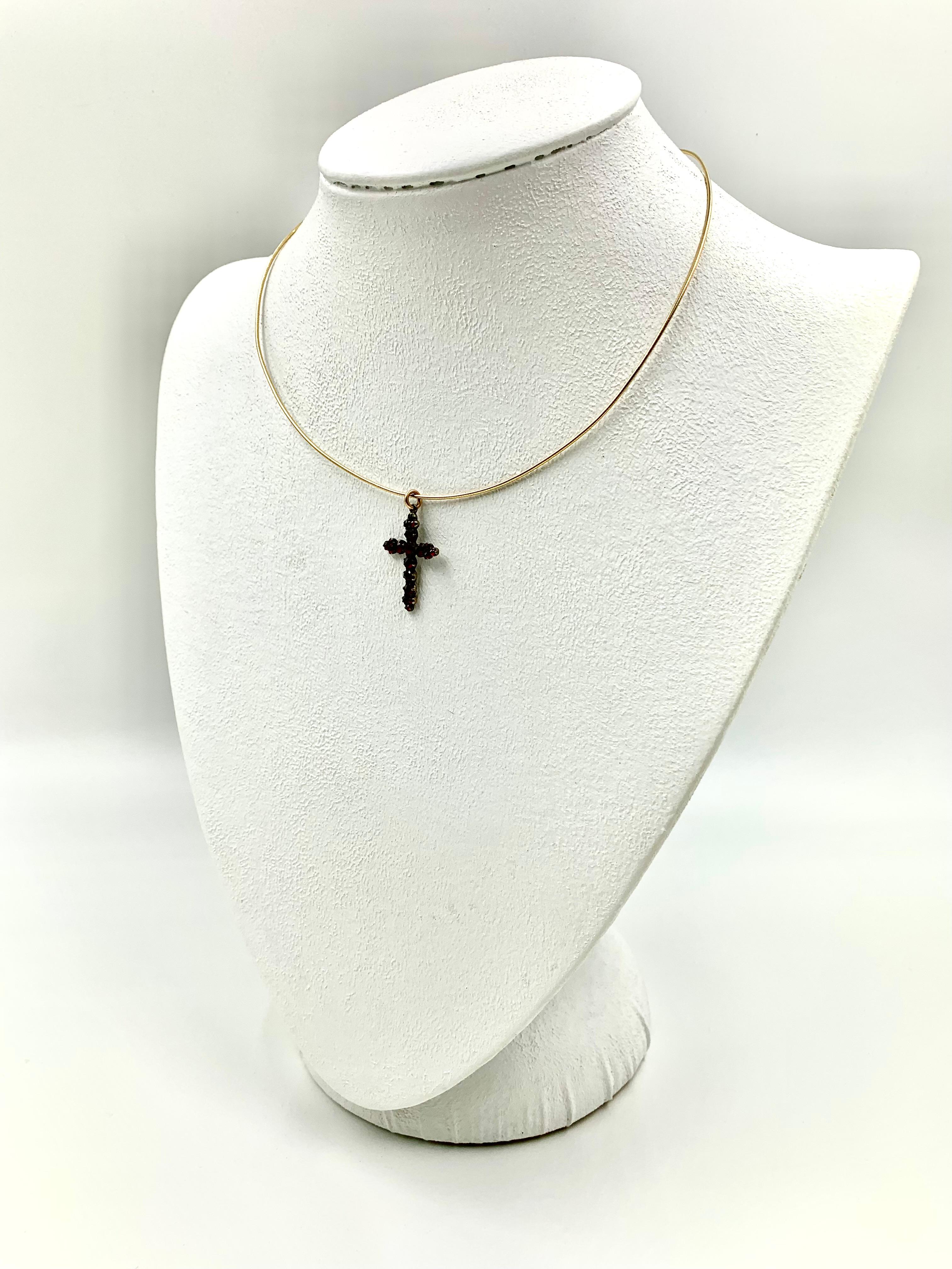 Antique 19th Century Victorian Garnet 14K Rose Gold and Silver Cross For Sale 6