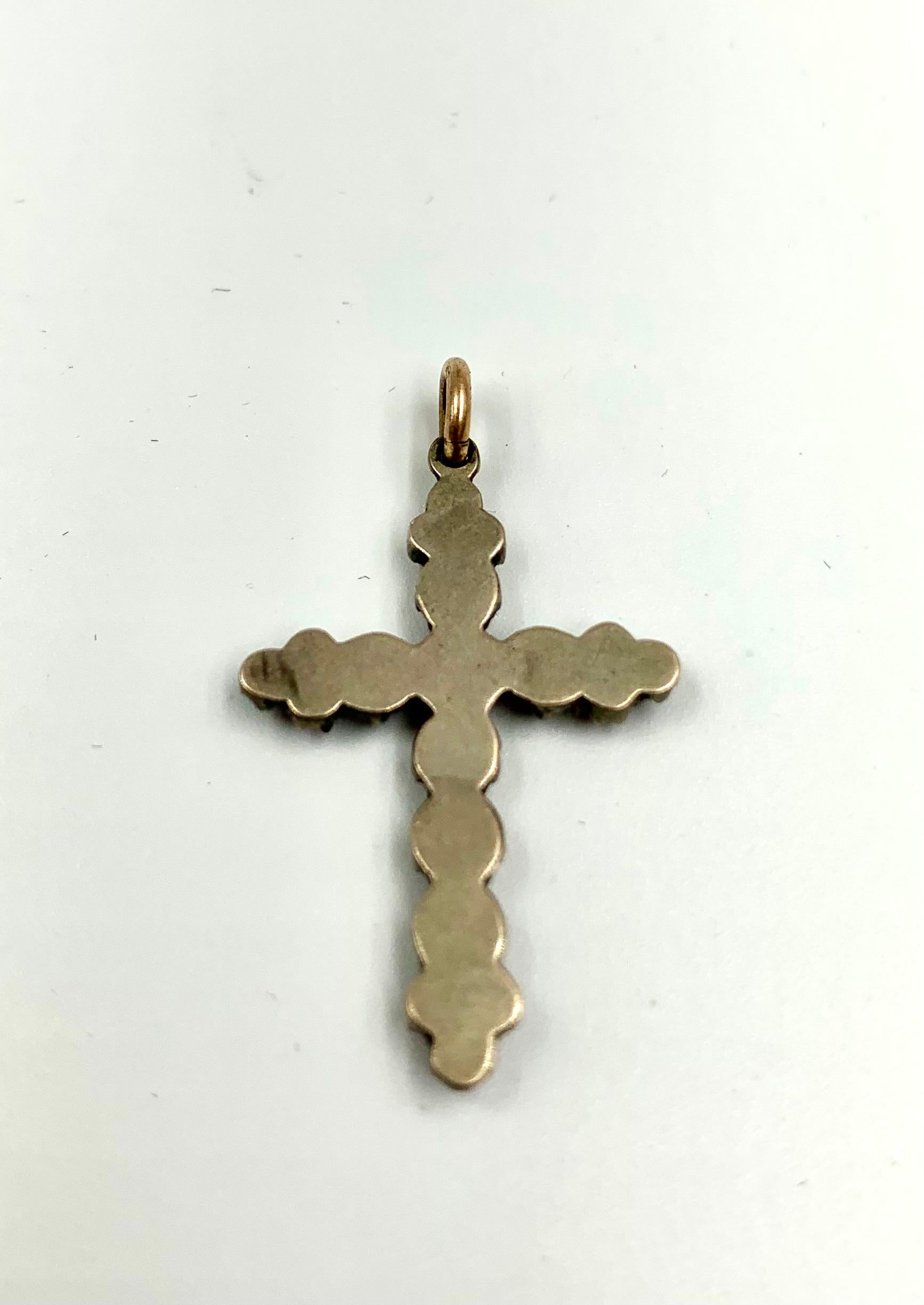 Antique 19th Century Victorian Garnet 14K Rose Gold and Silver Cross In Good Condition For Sale In New York, NY