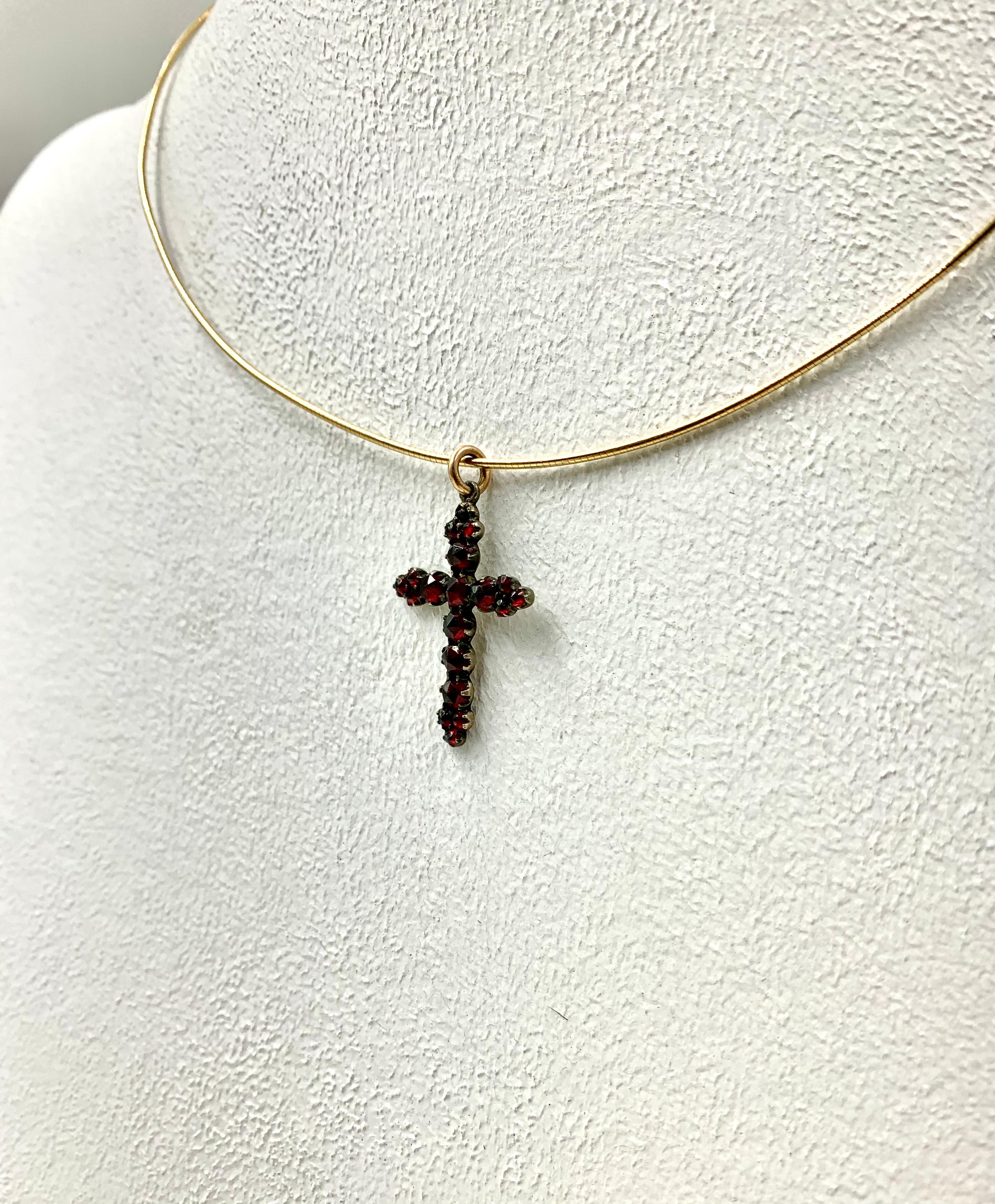 Antique 19th Century Victorian Garnet 14K Rose Gold and Silver Cross For Sale 5