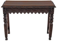 Antique 19th Century Victorian Heavily Carved Oak Side Writing Desk Table