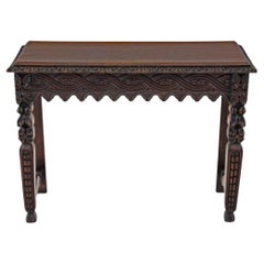 Antique 19th Century Victorian Heavily Carved Oak Side Writing Desk Table