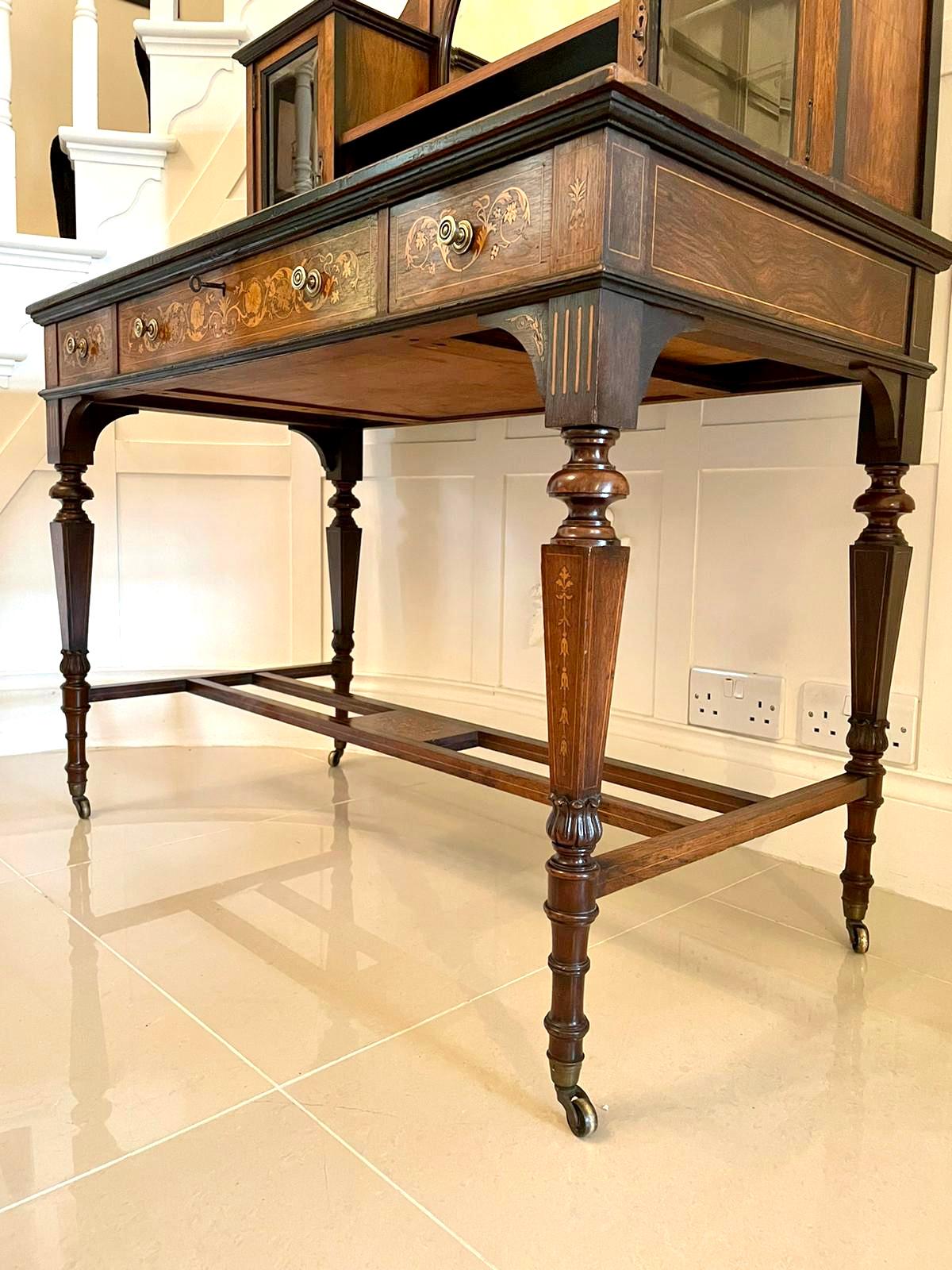 Antique 19th Century Victorian Inlaid Marquetry Writing Desk In Good Condition For Sale In Suffolk, GB