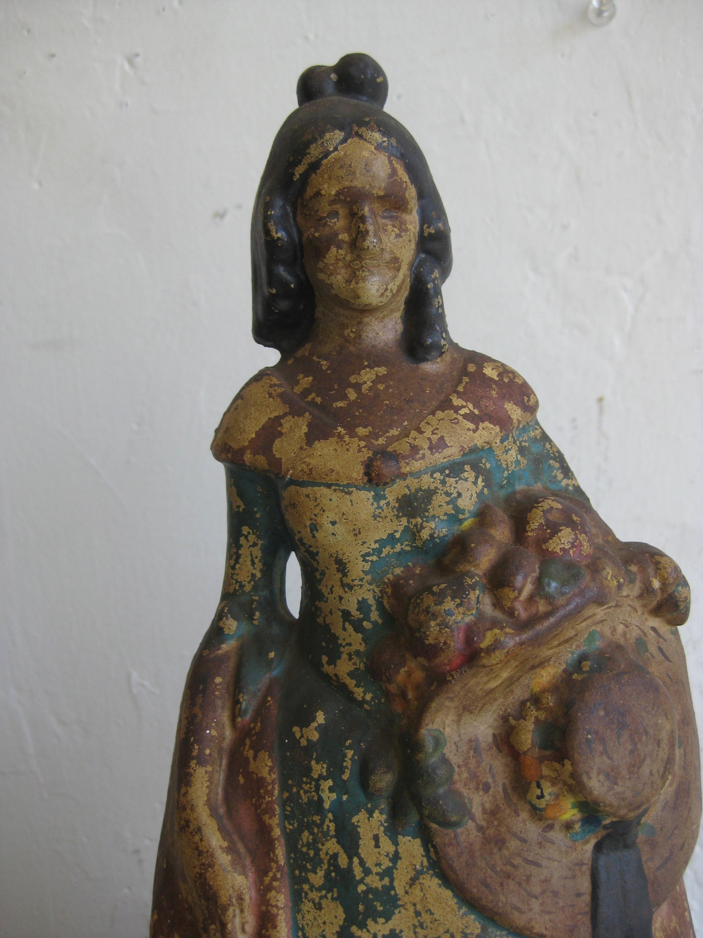 Antique 19th Century Victorian Lady Woman Cast Iron Folk Art Primitive Doorstop In Good Condition For Sale In San Diego, CA