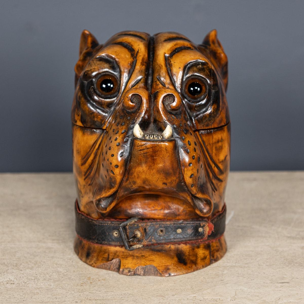 British Antique 19th Century Victorian Lignum Vitae Bulldog Tobacco Jar c.1890 For Sale