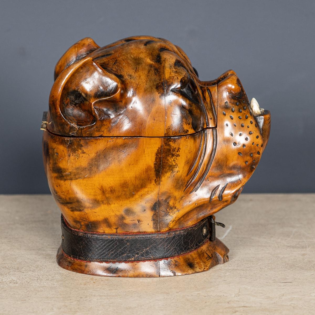 Glass Antique 19th Century Victorian Lignum Vitae Bulldog Tobacco Jar c.1890 For Sale