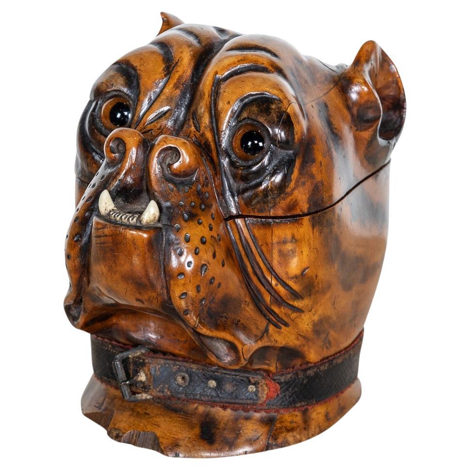 Ancienne jarre à tabac victorienne Lignum Vitae Bulldog du 19ème siècle, vers 1890