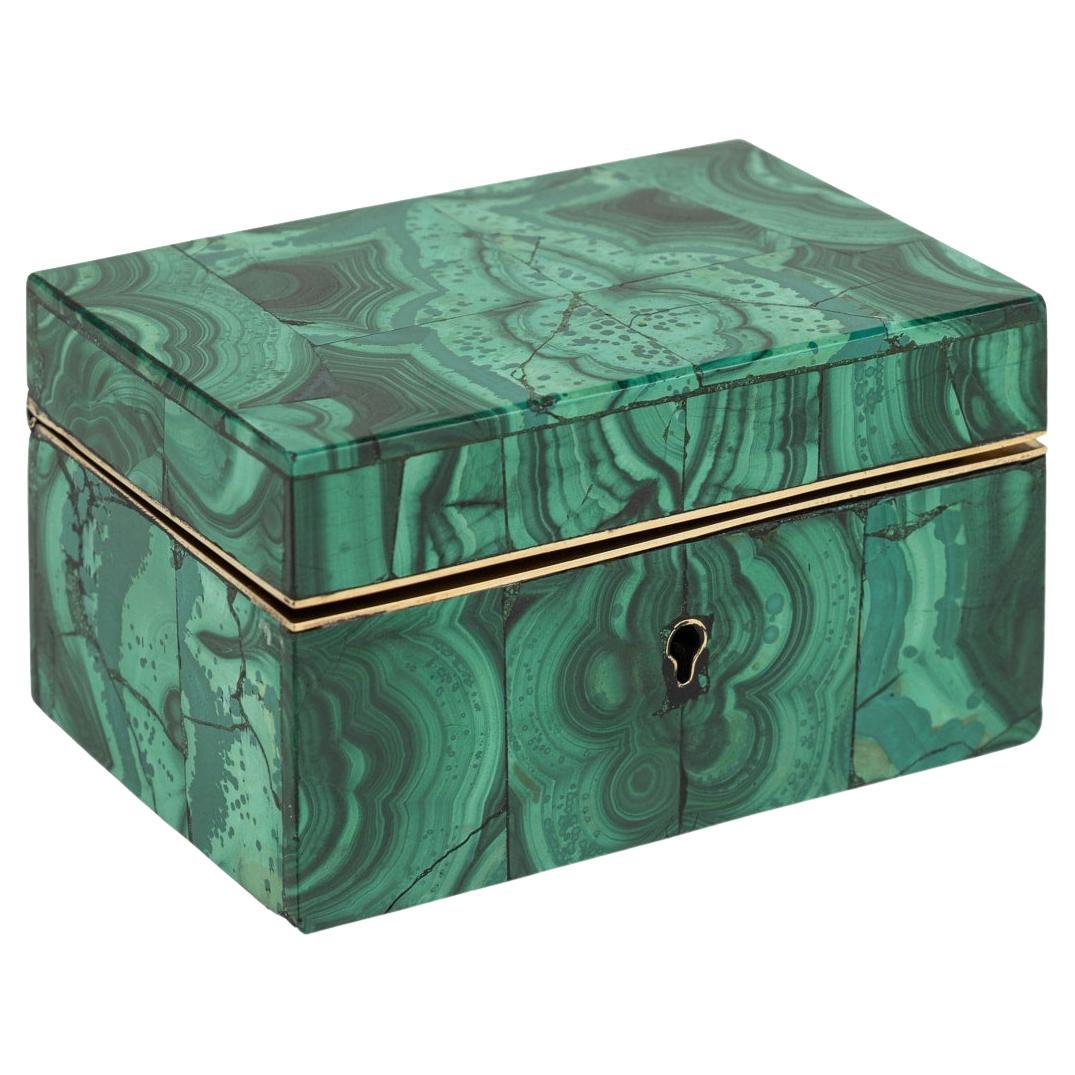 Antique 19th Century Victorian Malachite & Brass Box c.1890 For Sale
