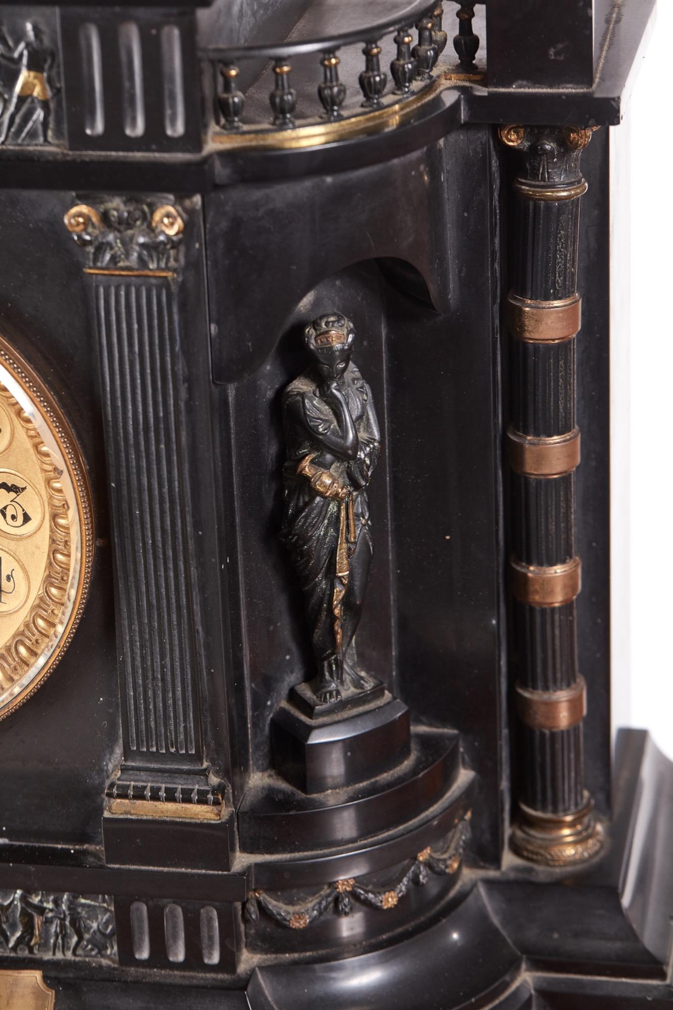 English Antique 19th Century Victorian Marble Architectural Mantle Clock by Japy Freres