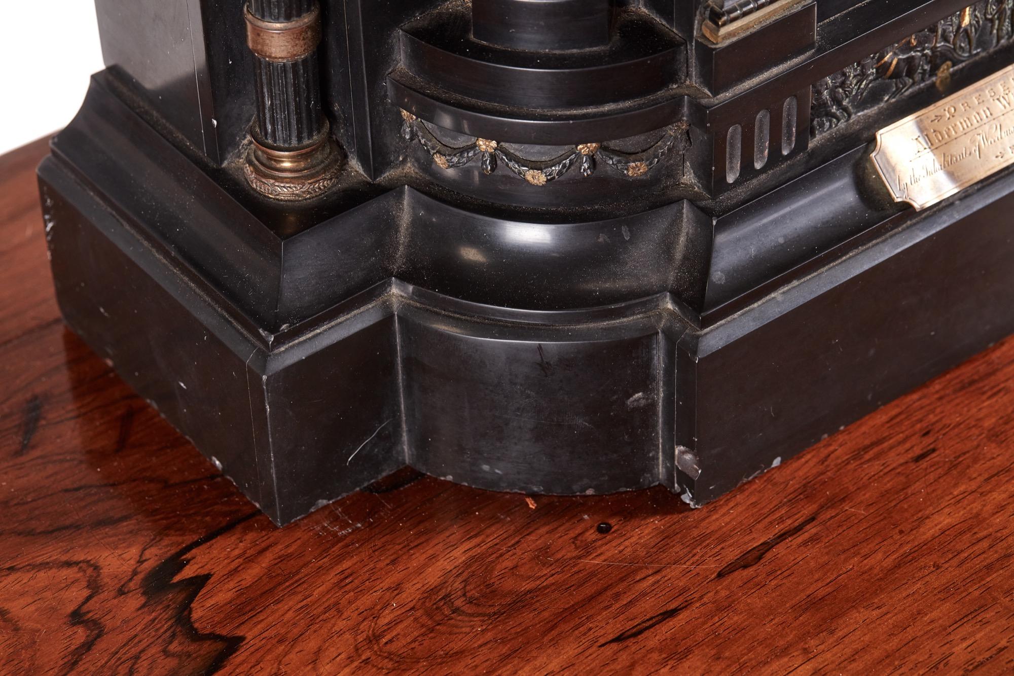 Bronze Antique 19th Century Victorian Marble Architectural Mantle Clock by Japy Freres