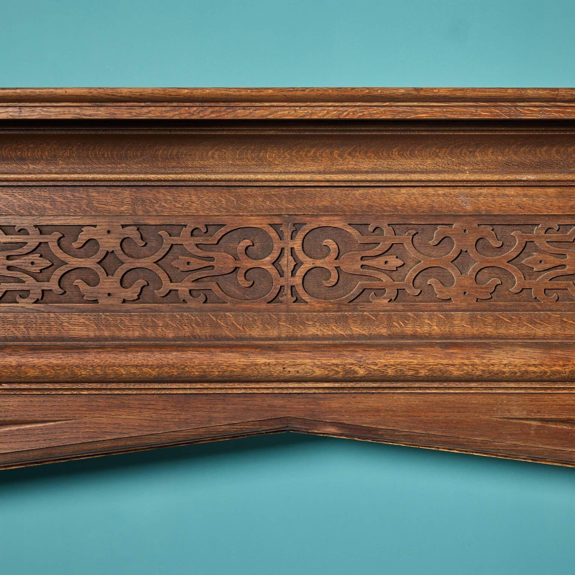 Wood Antique 19th Century Victorian Oak Fire Mantel For Sale
