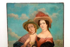 Antique 19th Century Victorian Oil Painting of Two Ladies