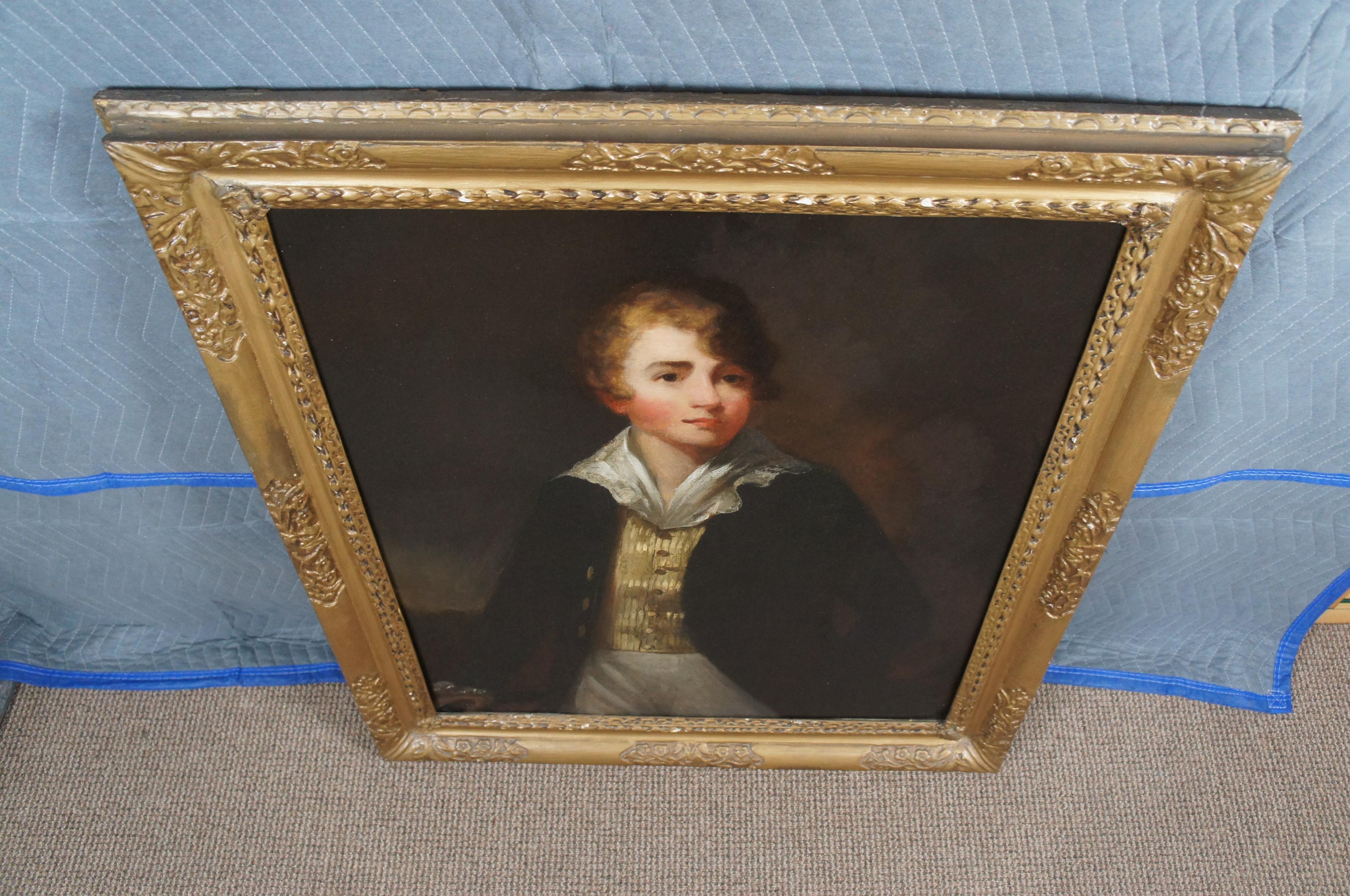 Antique 19th Century Victorian Oil Painting Young Boy Portrait Canvas Framed 8