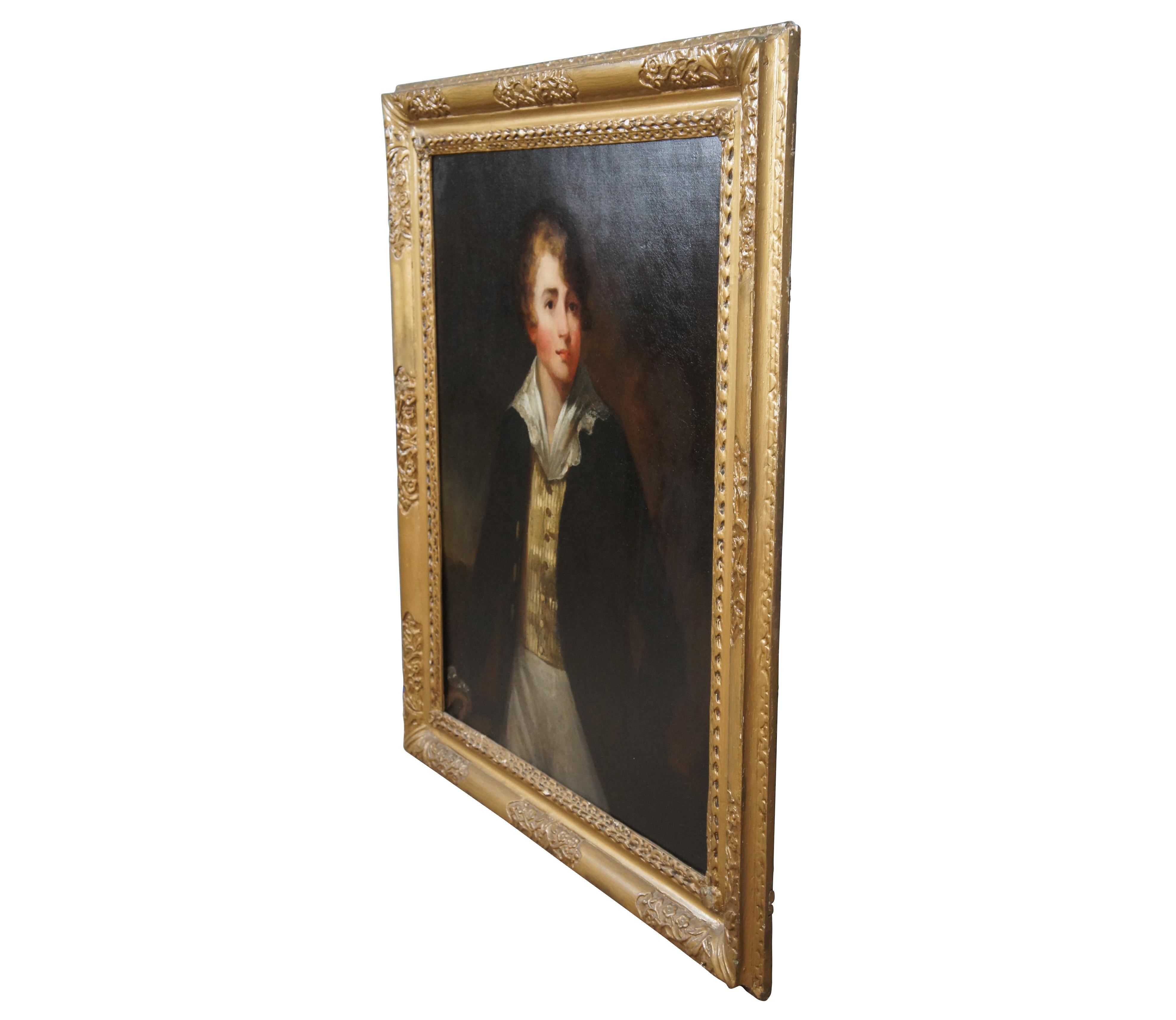 Antique 19th Century Victorian Oil Painting Young Boy Portrait Canvas Framed In Good Condition In Dayton, OH