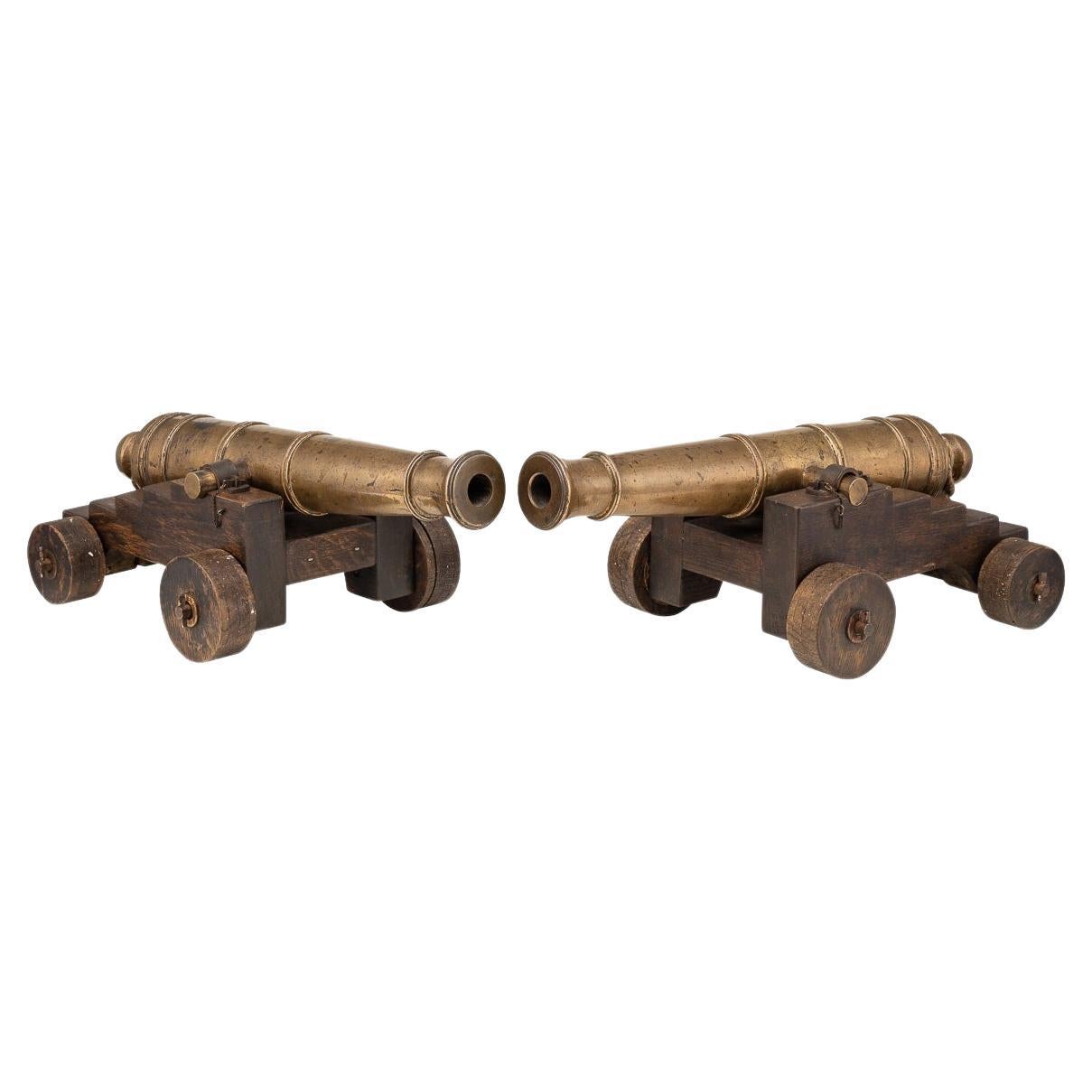Antique 19th Century Victorian Pair Of Bronze Signal Cannons c.1890