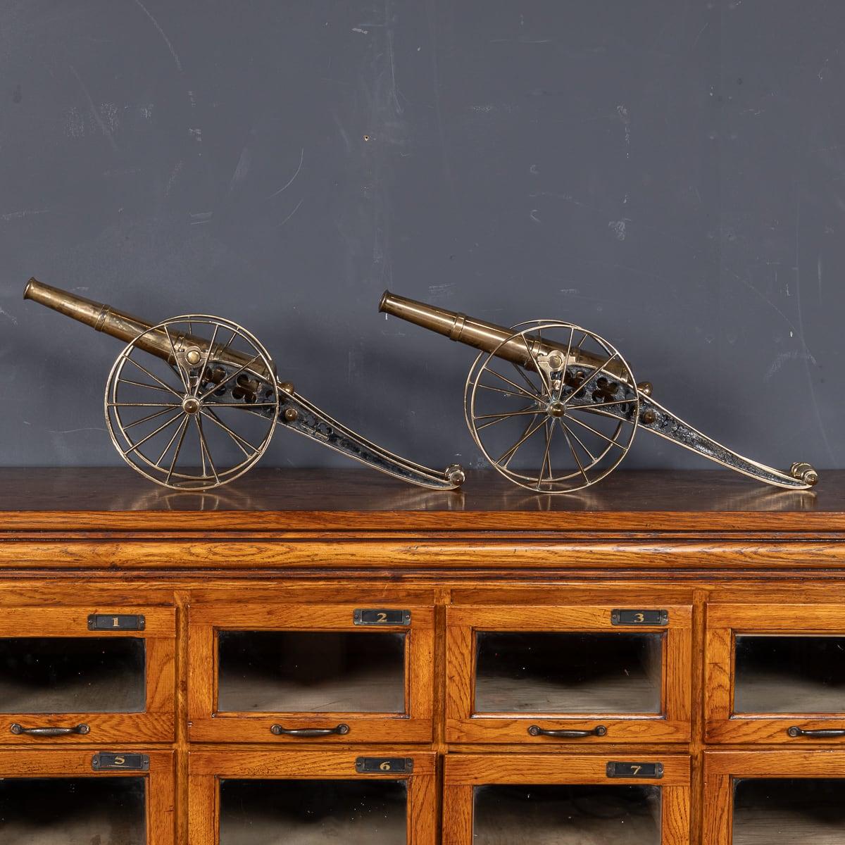 British Antique 19th Century Victorian Pair Of Cast Brass Desk Cannons c.1860 For Sale