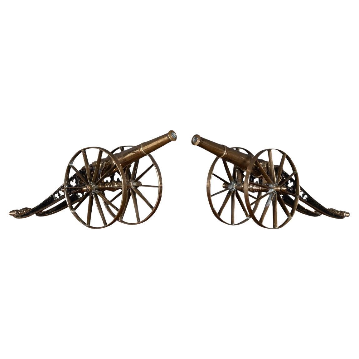 Antique 19th Century Victorian Pair Of Cast Brass Desk Cannons c.1860