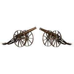 Antique 19th Century Victorian Pair Of Cast Brass Desk Cannons c.1860