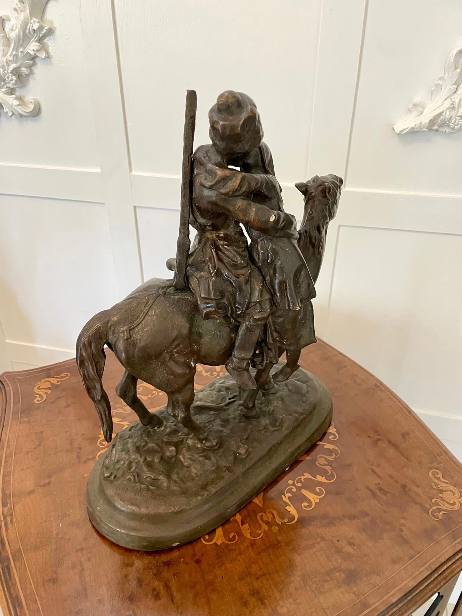 Inglese Antica figura in bronzo di qualità vittoriana del XIX secolo di un cosacco a cavallo in vendita