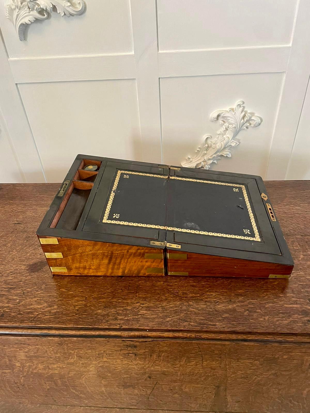 Antique 19th Century Victorian Quality Burr Walnut Brass Bound Writing Box In Good Condition In Suffolk, GB