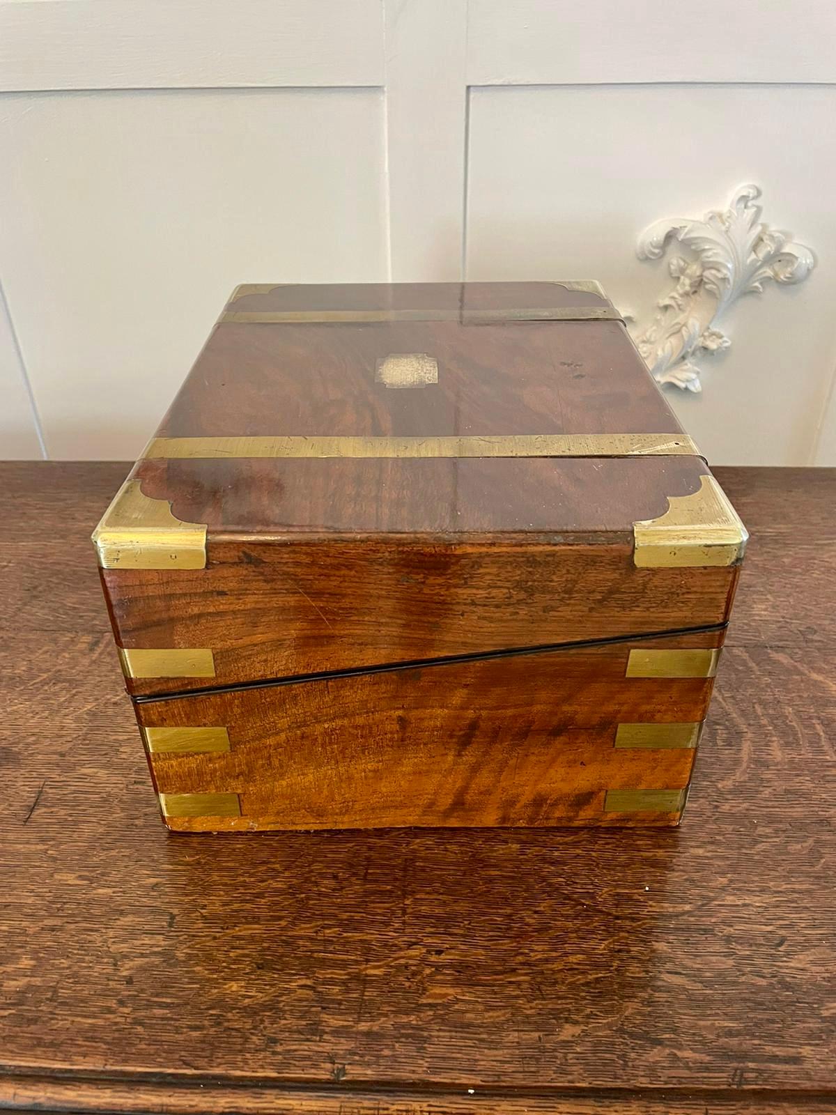 Antique 19th Century Victorian Quality Burr Walnut Brass Bound Writing Box 3
