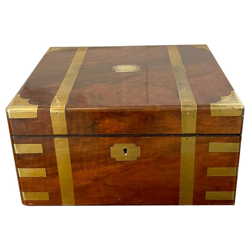 Antique 19th Century Victorian Quality Burr Walnut Brass Bound Writing Box