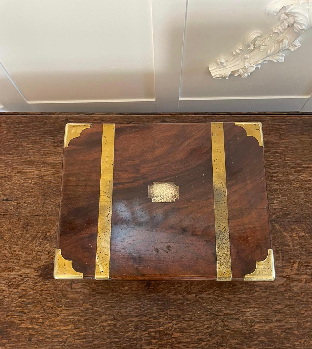 Antique 19th Century Victorian Quality Burr Walnut Brass Bound Writing Box 6