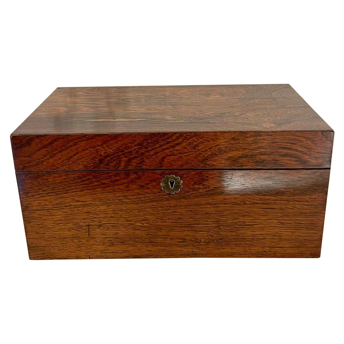 Ancienne boîte à thé victorienne du 19ème siècle en bois de rose de qualité