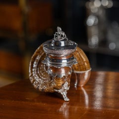 Antiker viktorianischer Widder des 19. Jahrhunderts, Horn & versilberter Tisch, Schnupftabak Pantolette, um 1880