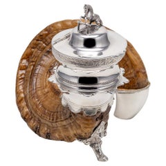 Antique 19th Century Victorian Rams Horn & Silver Plated Table Snuff Mull c.1880
