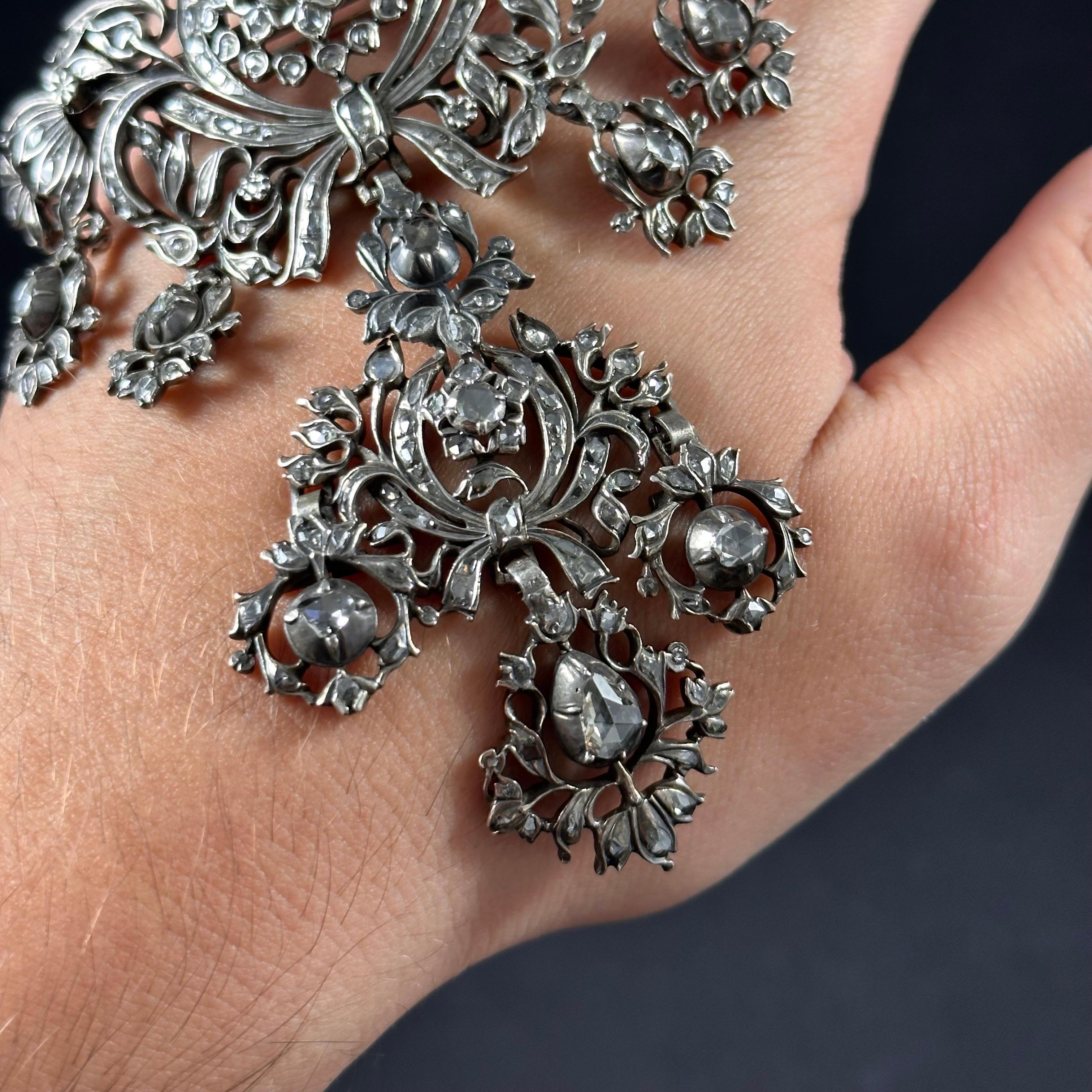 Antique 18th/19th Century Rose-Cut Diamonds Devant de Corsage Silver Portuguese For Sale 1