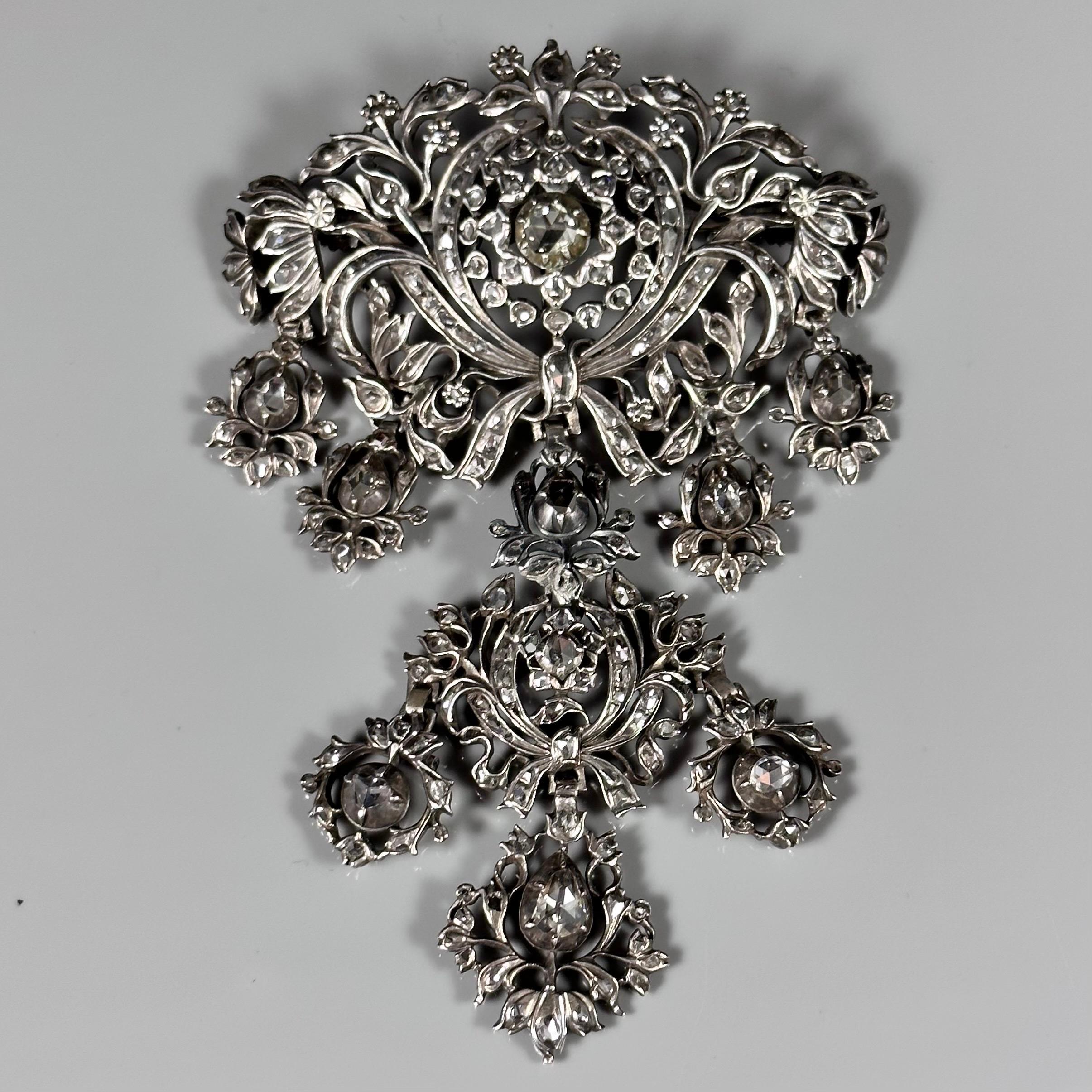 Antique 18th/19th Century Rose-Cut Diamonds Devant de Corsage Silver Portuguese For Sale 3