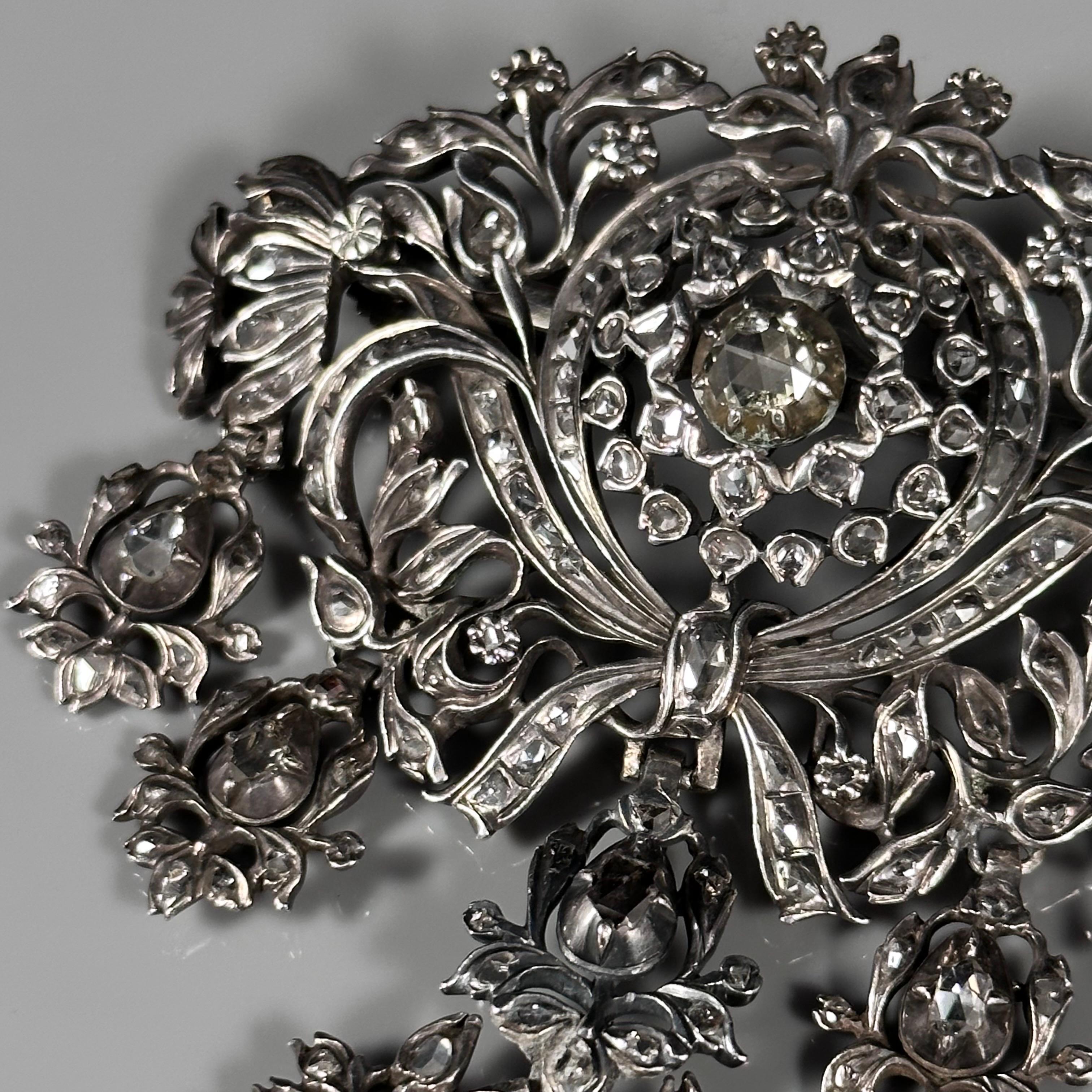 Antique 18th/19th Century Rose-Cut Diamonds Devant de Corsage Silver Portuguese For Sale 5