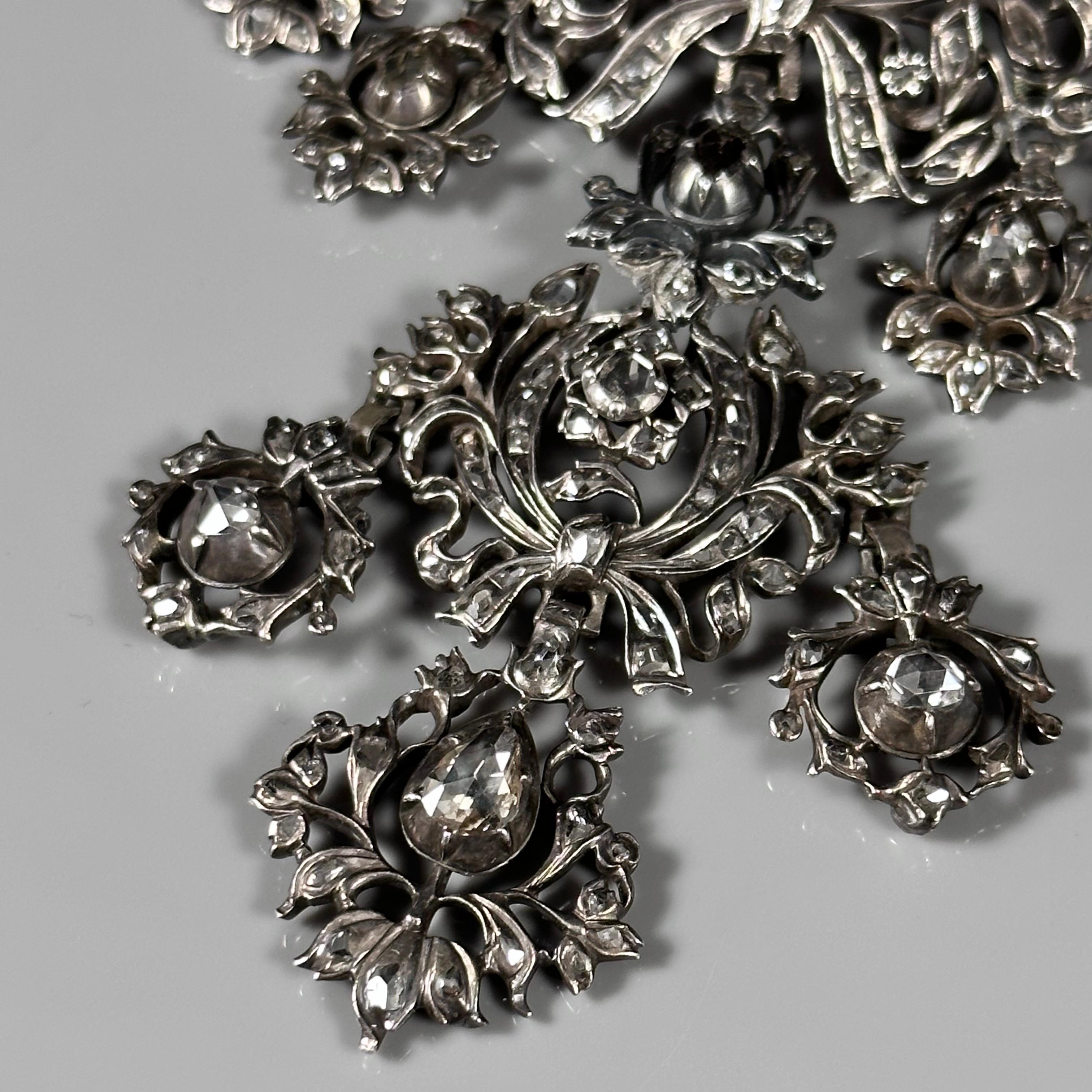 Antique 18th/19th Century Rose-Cut Diamonds Devant de Corsage Silver Portuguese For Sale 6