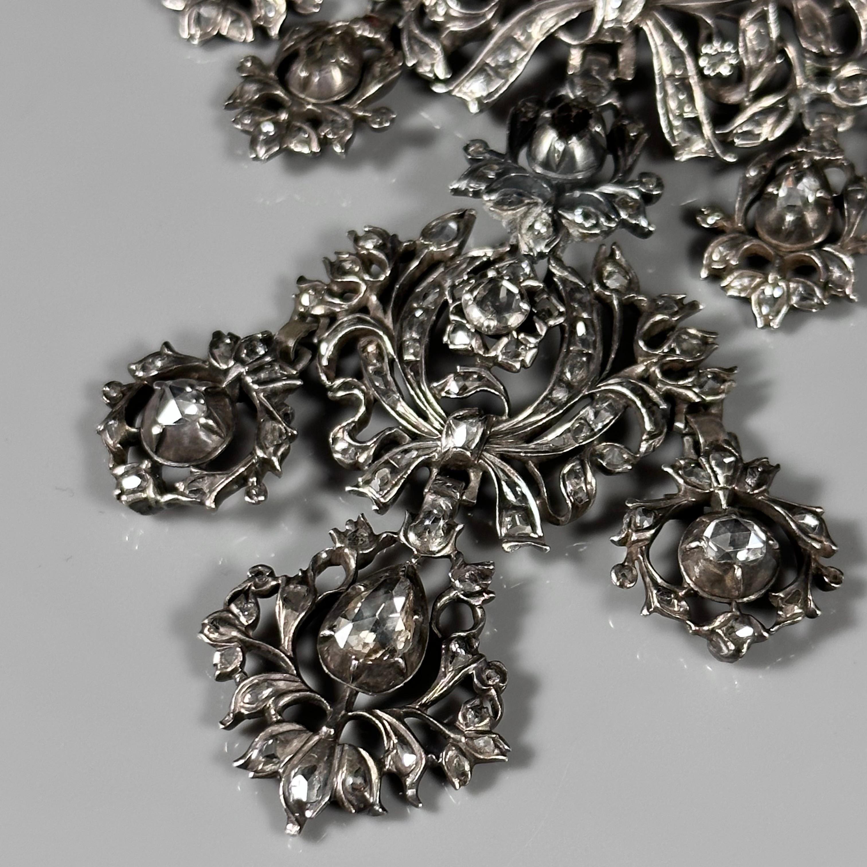 Antique 18th/19th Century Rose-Cut Diamonds Devant de Corsage Silver Portuguese For Sale 5