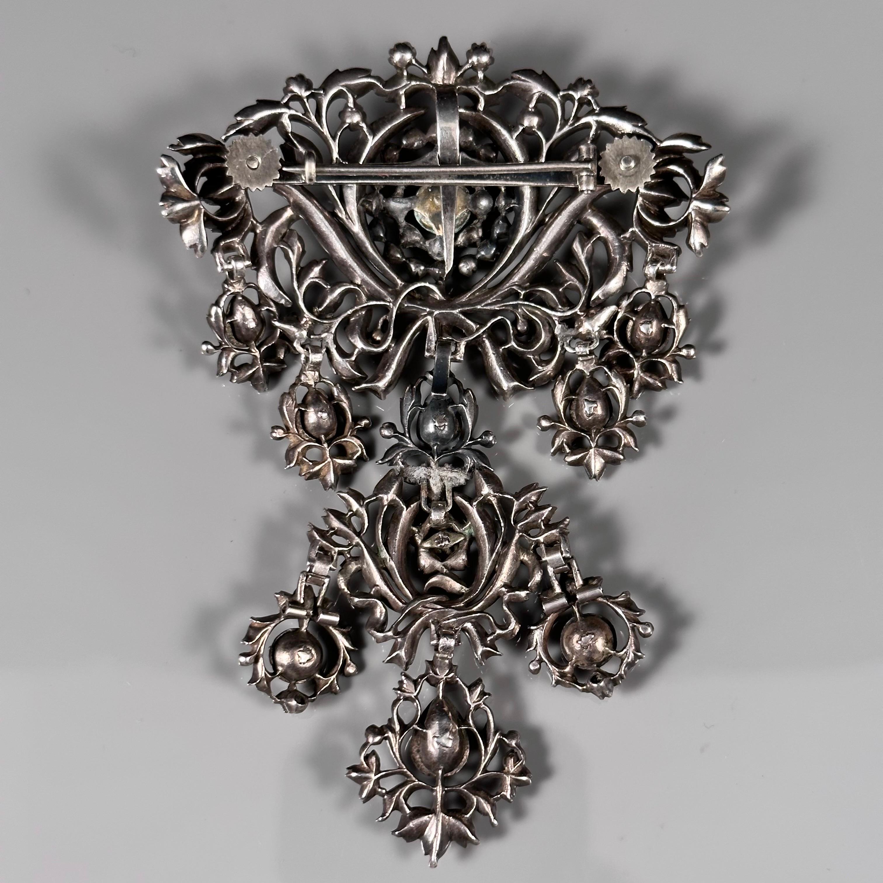 Antique 18th/19th Century Rose-Cut Diamonds Devant de Corsage Silver Portuguese For Sale 7