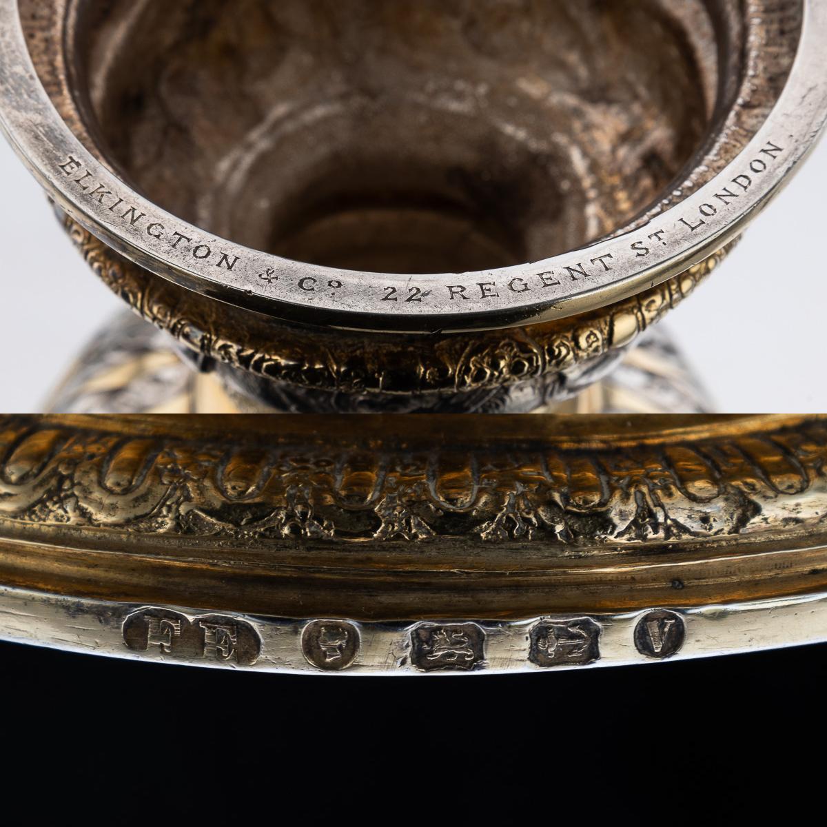Antico calice da vino vittoriano in argento e dorato del XIX secolo, Elkington & Co. c.1870 in vendita 14