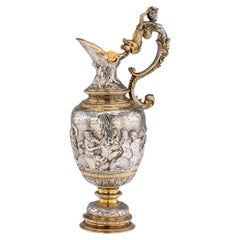Antike viktorianische, silbervergoldete Weinkanne aus dem 19. Jahrhundert, Elkington & Co, um 1870