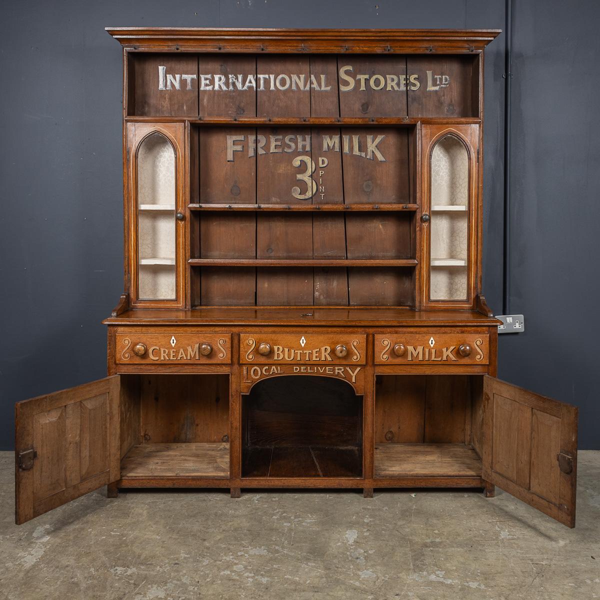 British Antique 19th Century Victorian Solid Oak & Glass Dresser, Later Painted c.1880 For Sale