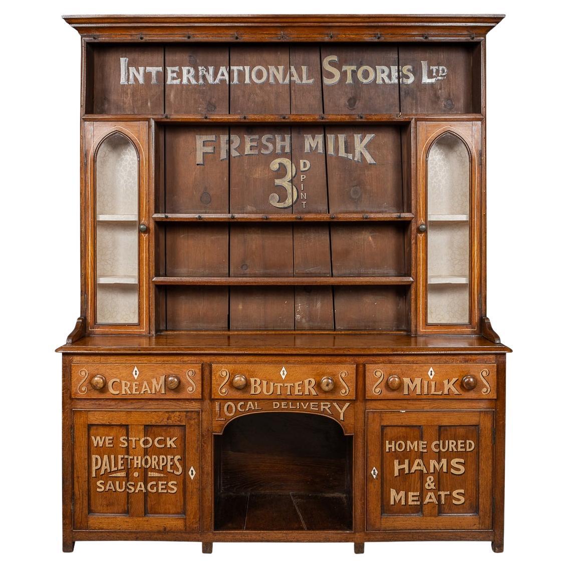 Antique 19th Century Victorian Solid Oak & Glass Dresser, Later Painted c.1880 For Sale