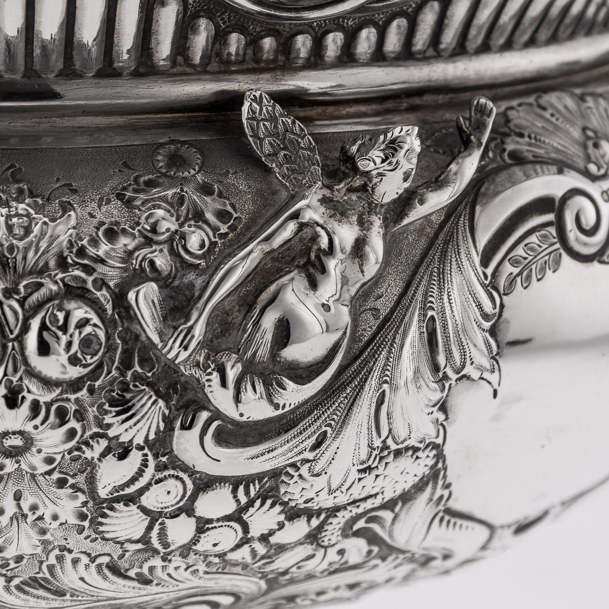Antique 19th Century Victorian Solid Silver Armada Bowl, London c.1890 For Sale 6