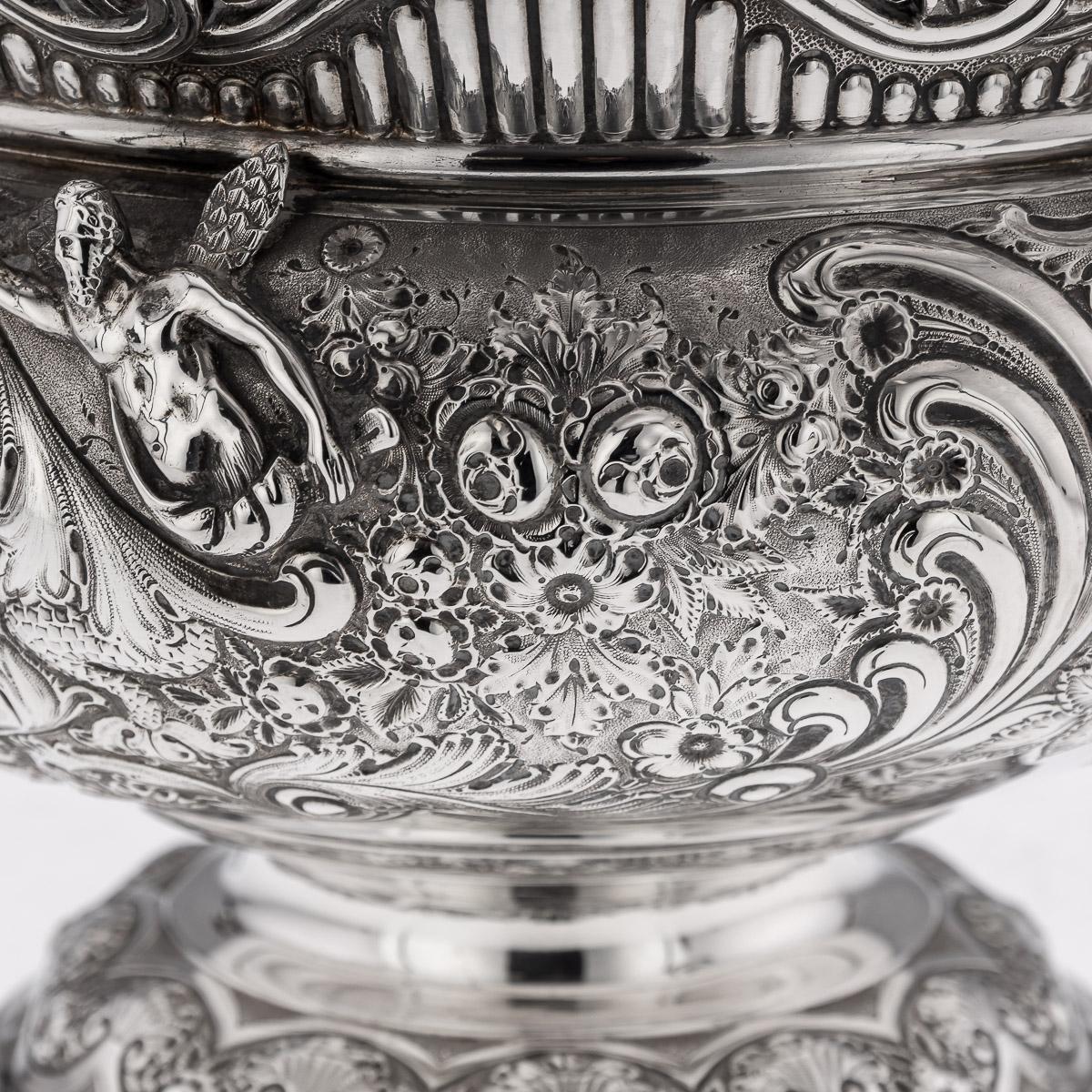 Antique 19th Century Victorian Solid Silver Armada Bowl, London c.1890 For Sale 10